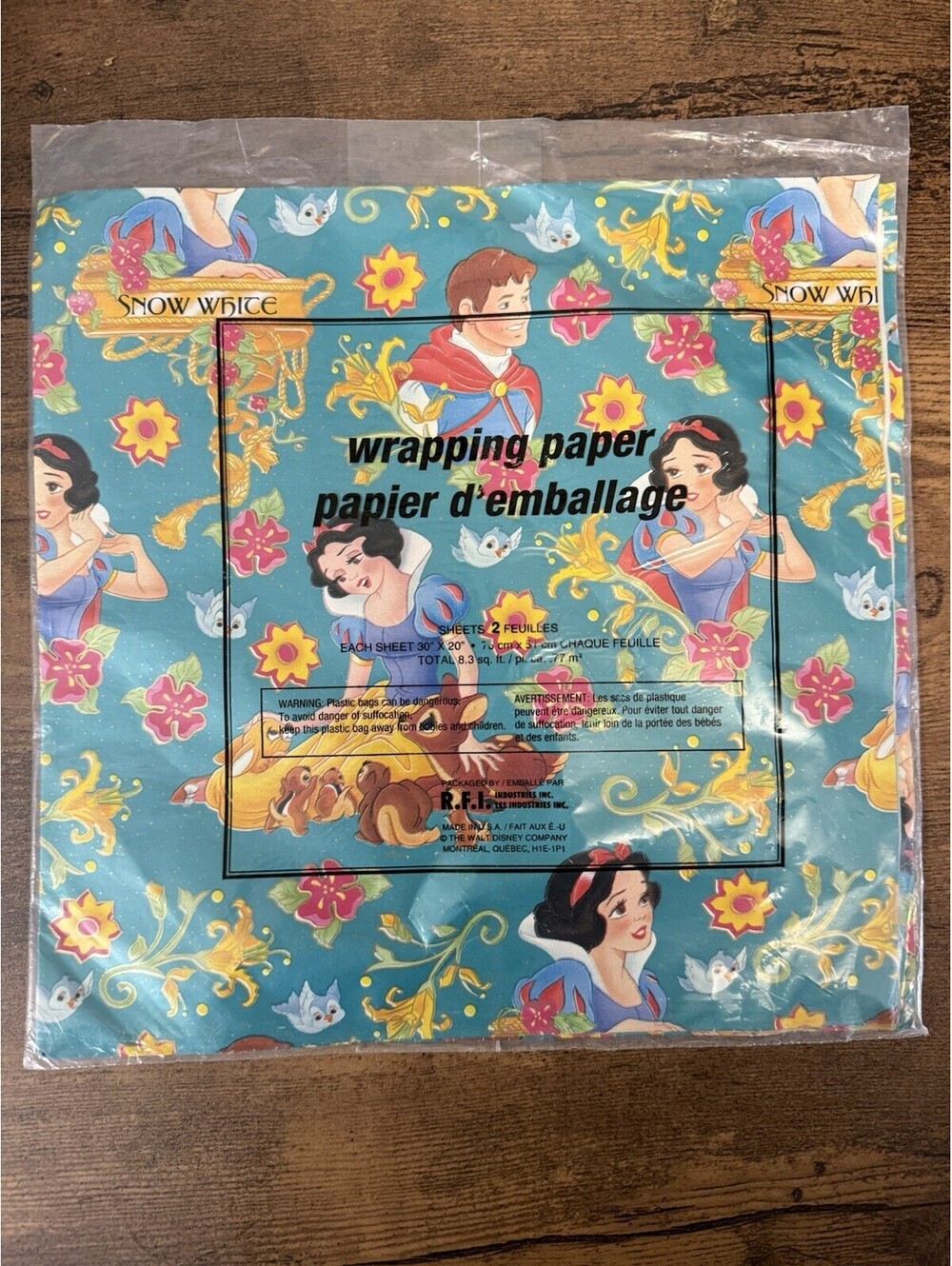 Disney Snow White Animals Disney Gift Wrap Wrapping Paper Vtg NEW 2 Sheets